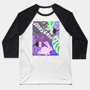 Rabbit and monstera leaves in purple Baseball T-Shirt